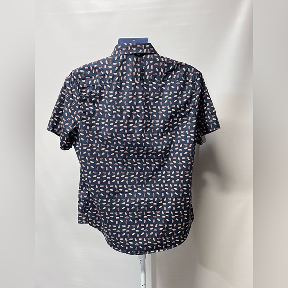 🛍️PUBLIC OPINION Men’s Navy blue hotdog print button down size L. - Picture 6 of 11